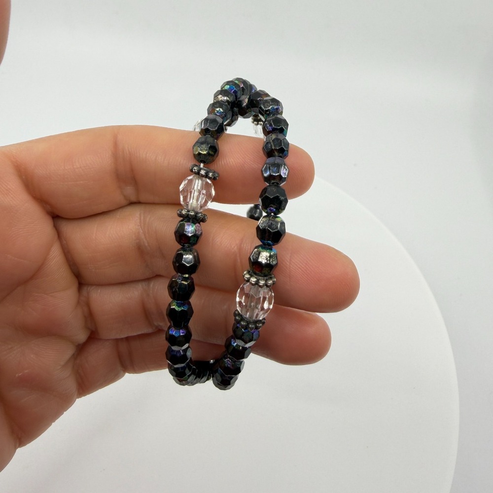 Gothic Black Iridescent Beaded Crystal Wrap Bracelet - Statement Gift